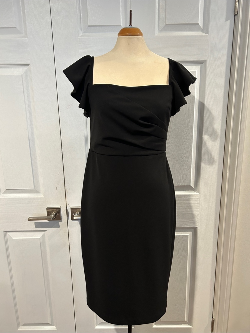 Calvin Klein Black Square-Neck Midi Dress with Flutter Sleeves